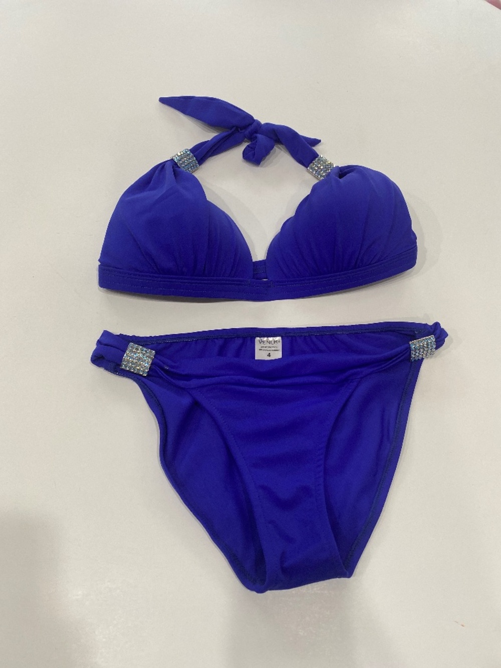 Venus bikini crystals blue purple halter padded top B cup B cup bottoms 4